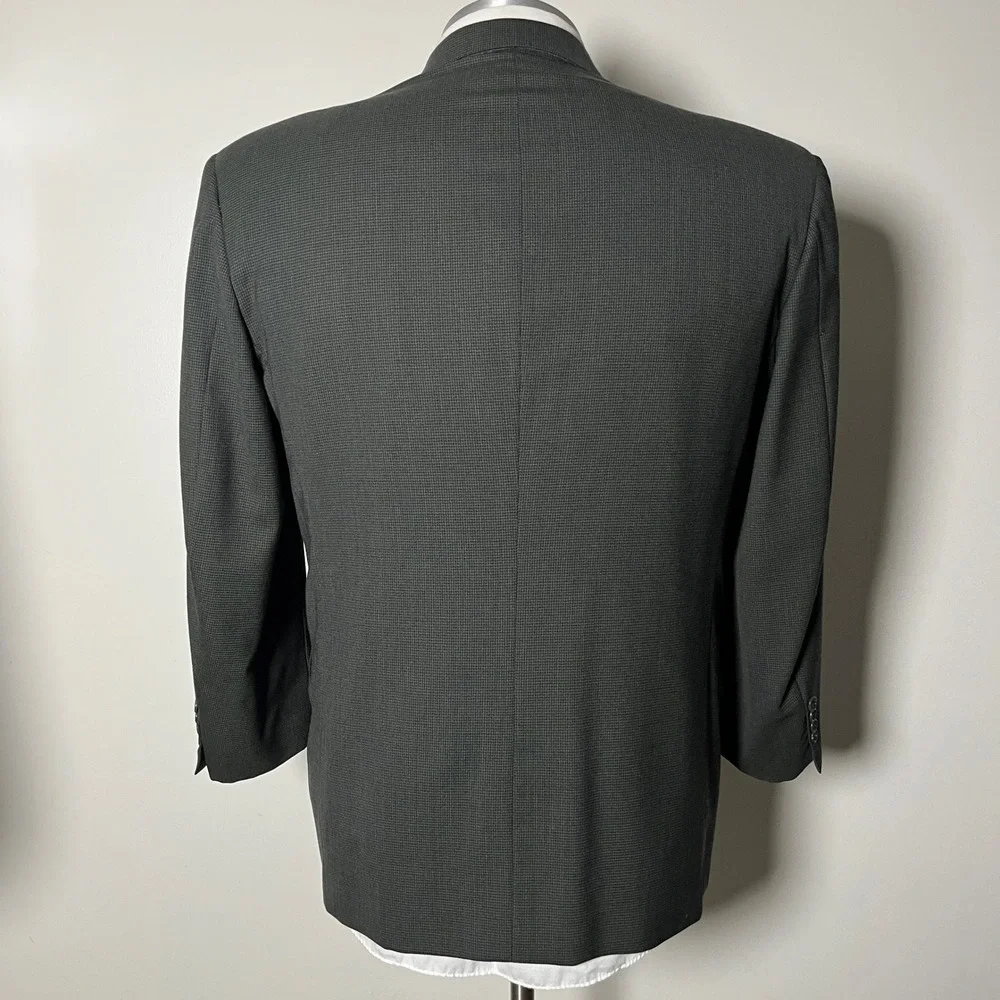 Joseph & Feiss Suit Mens 44R 38x30 Grey Microcheck Double Breasted Wool Vintage